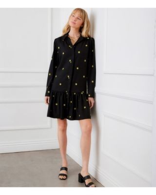 Karen Kane Long Sleeve Embroidered Ruffle Hem Dress