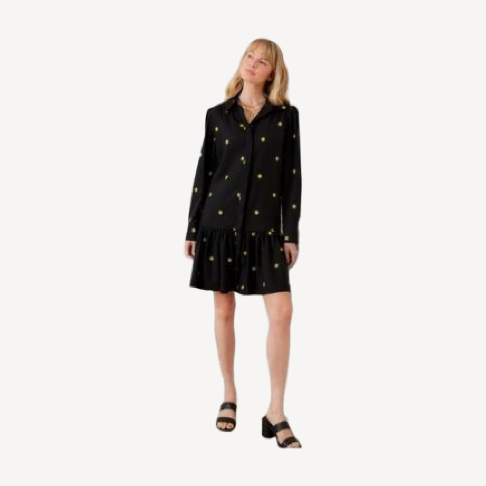 Karen Kane Long Sleeve Embroidered Ruffle Hem Dress