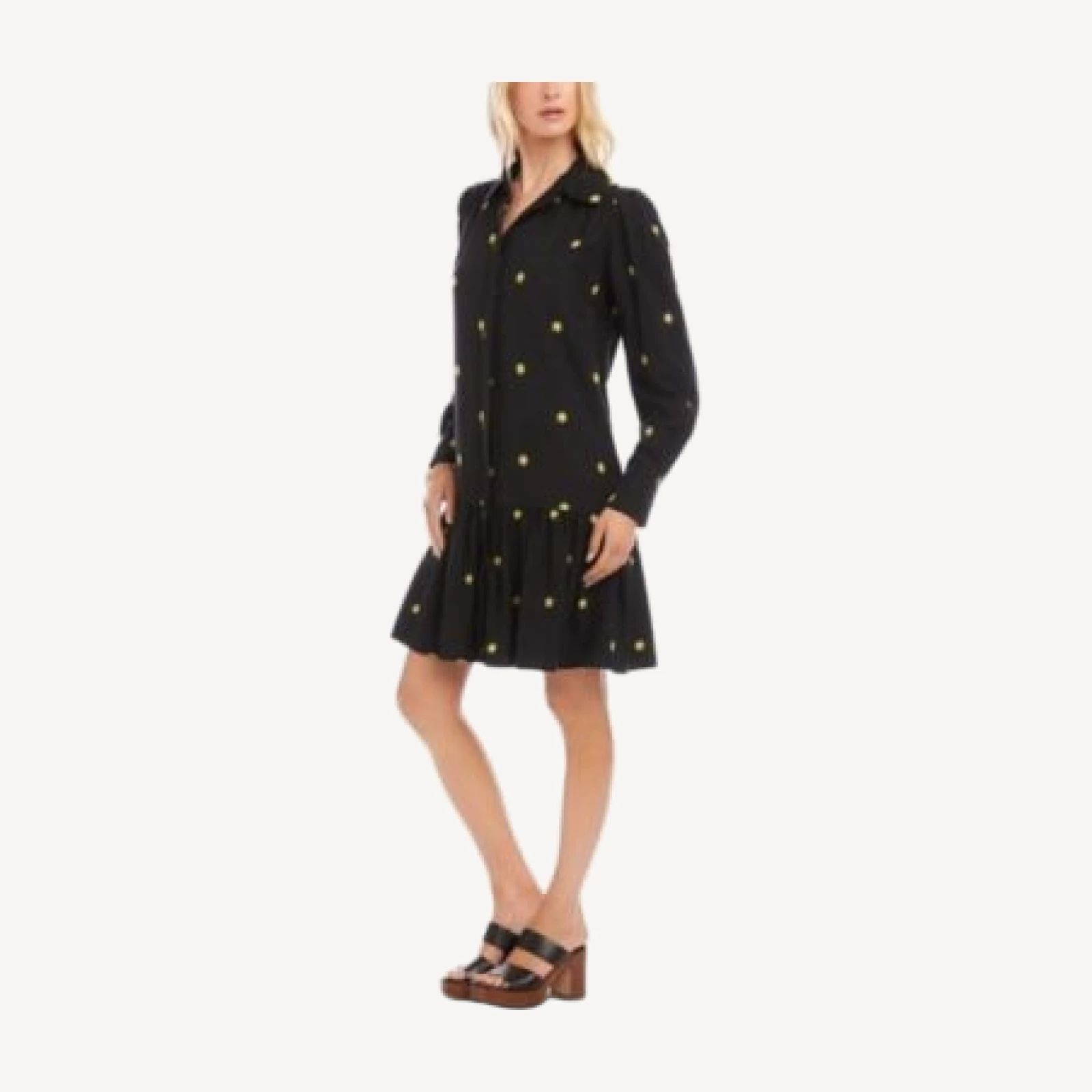 Karen Kane Long Sleeve Embroidered Ruffle Hem Dress