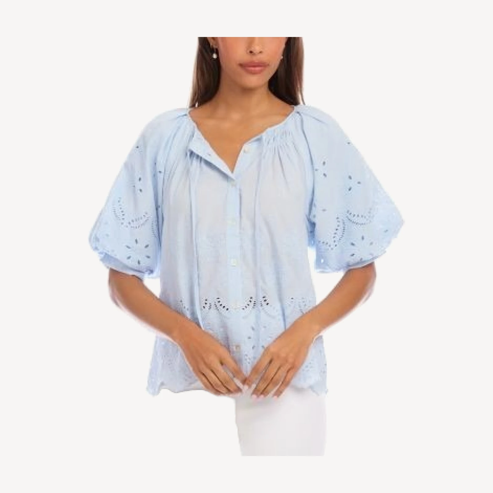 Karen Kane Puff Sleeve Embroidered Top