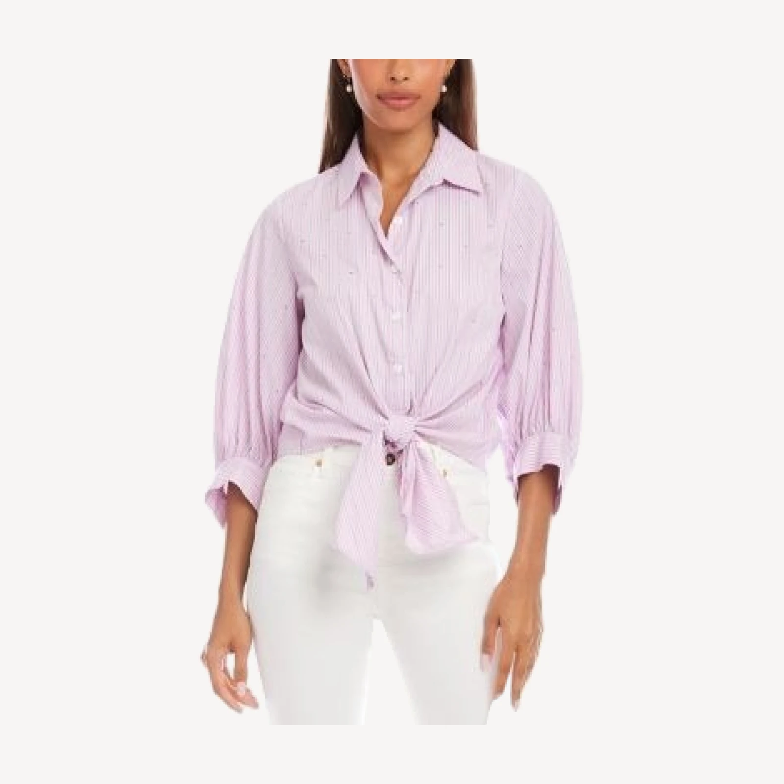 Karen Kane Blouson Sleeve Embellished Tie Front Top