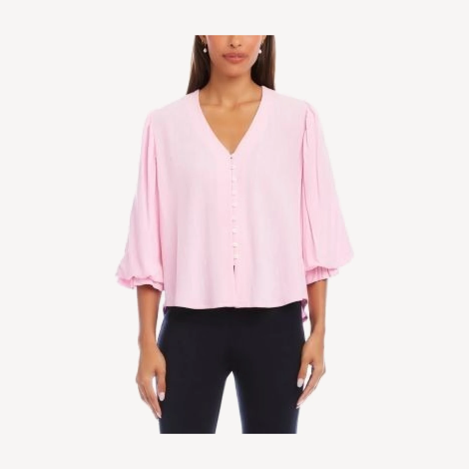 Karen Kane Layered Sleeve Shirred Blouse