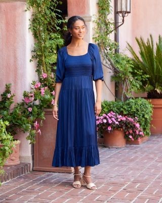Karen Kane Blouson Sleeve Smocked Midi Dress