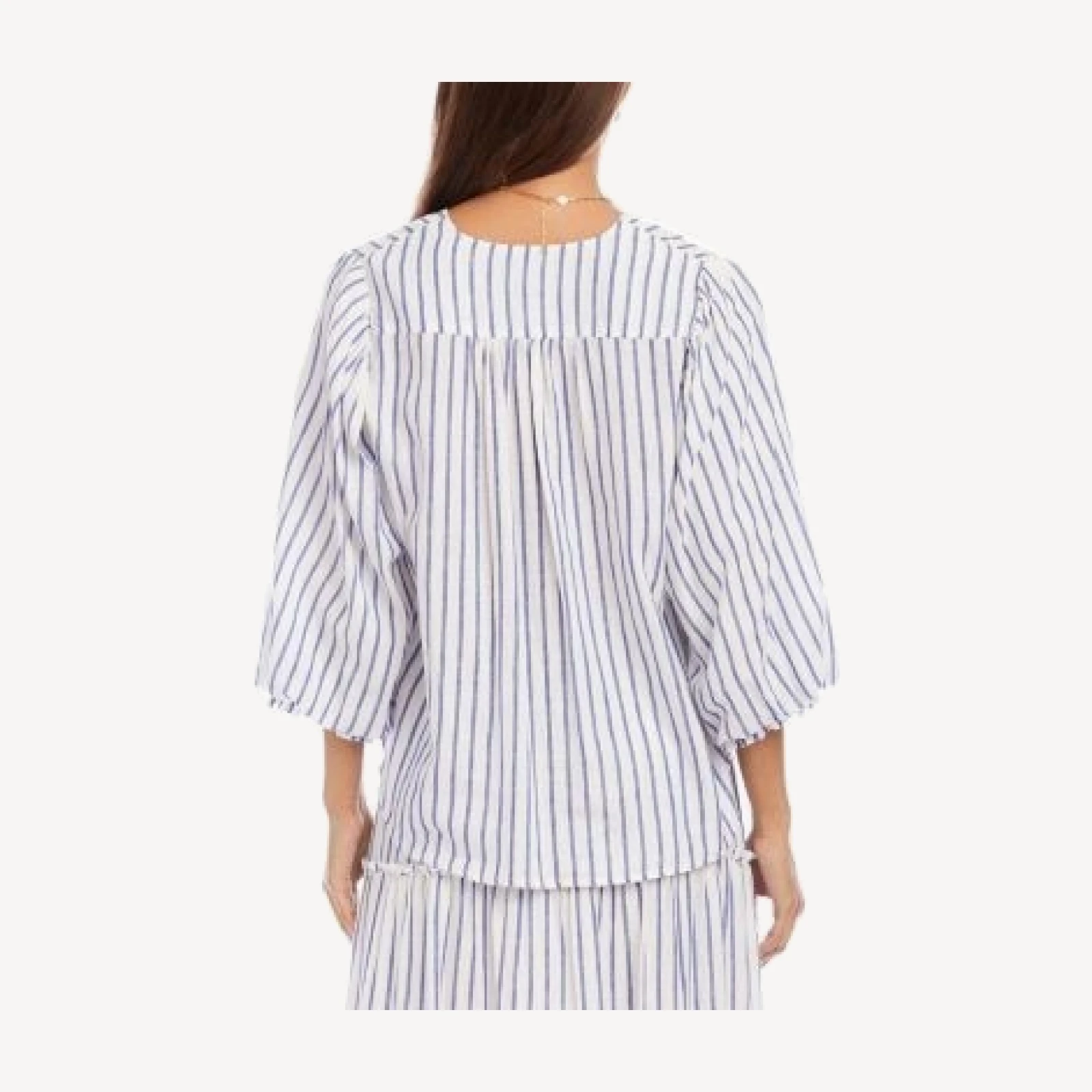 Karen Kane Stripe Layered Sleeve Shirred Blouse