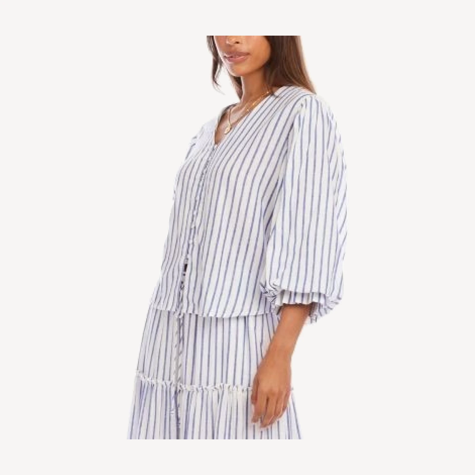 Karen Kane Stripe Layered Sleeve Shirred Blouse