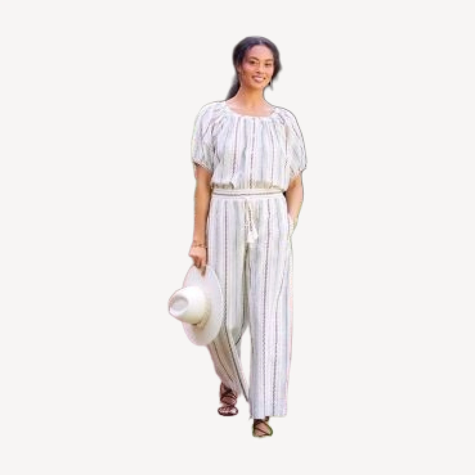 Karen Kane Stripe Embroidered Cropped Drawstring Pants