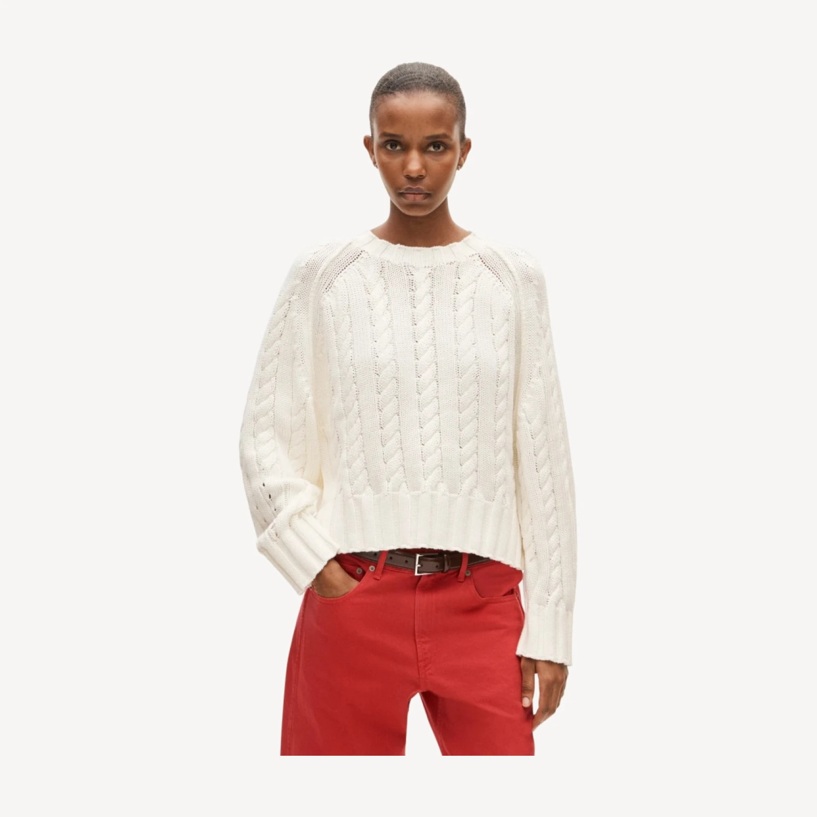 Rive crewneck in mixed cable-knit cotton