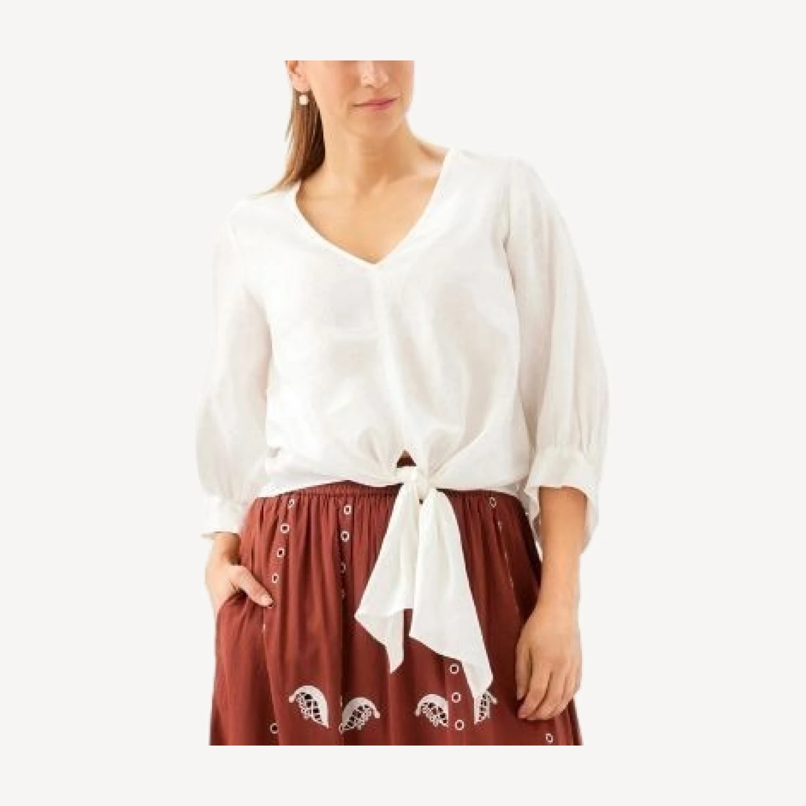 Karen Kane Blouson Sleeve Tie Front Top