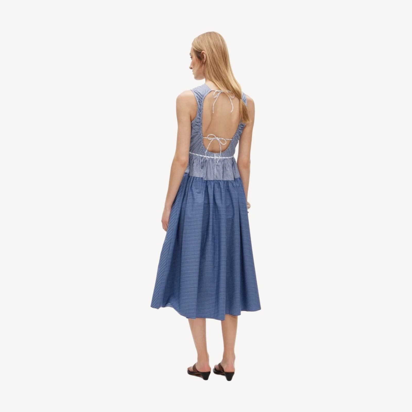 Open-back dress in mixed gingham print