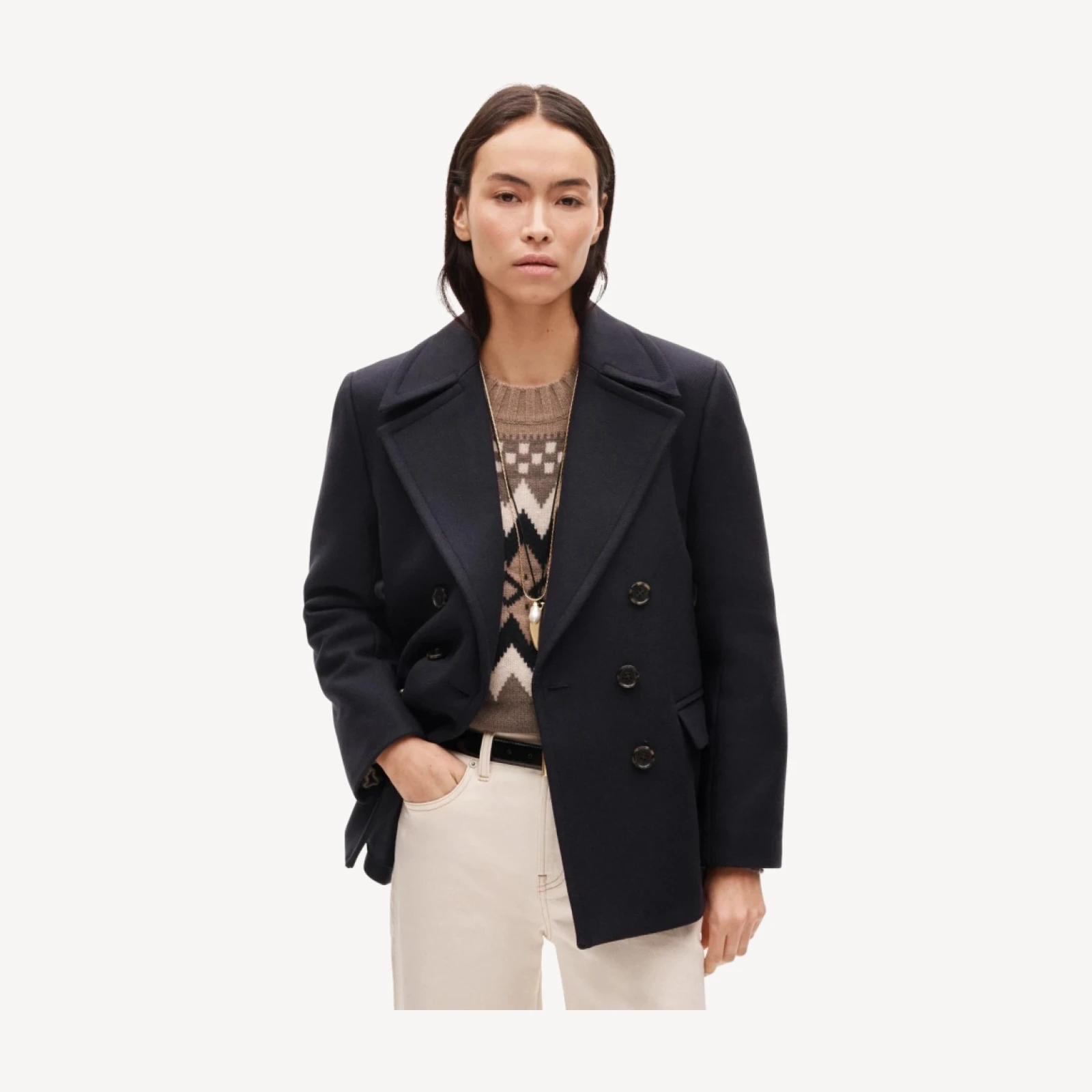 Double-breasted peacoat in wool-blend melton