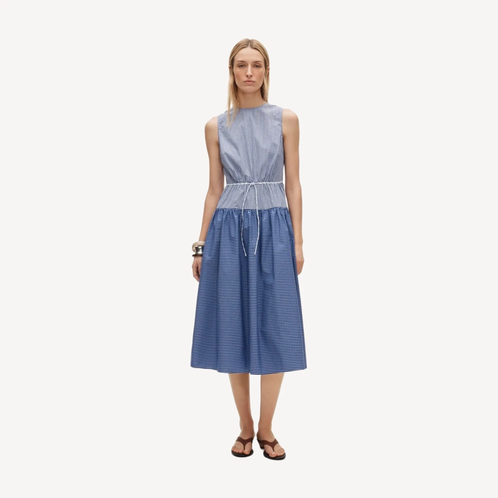Open-back dress in mixed gingham print
