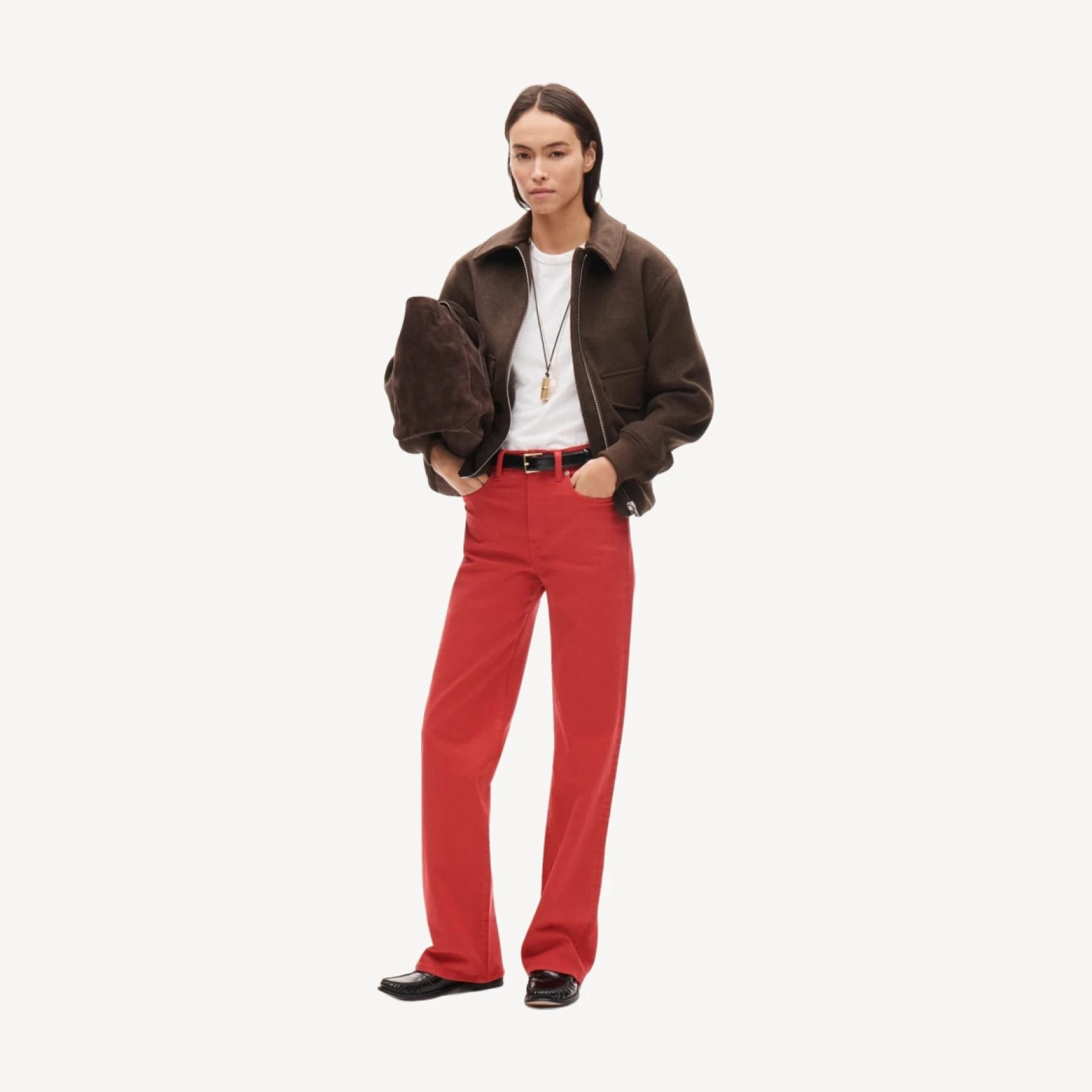 Full-length slim-wide jean in garment dye