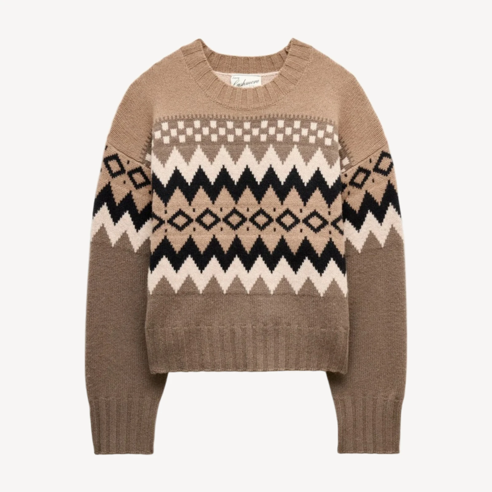 Relaxed cashmere crewneck in geometric Fair Isle