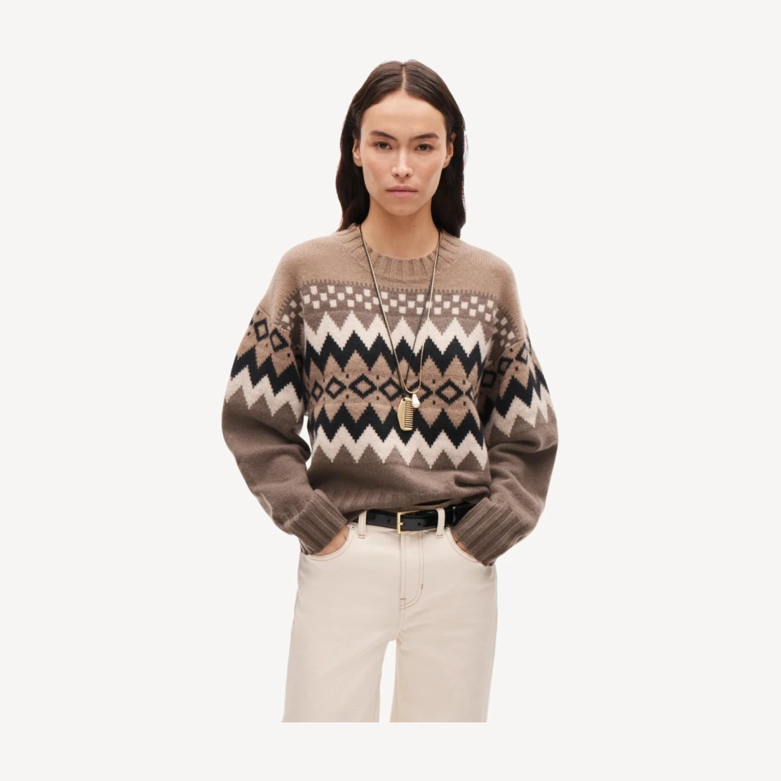 Relaxed cashmere crewneck in geometric Fair Isle