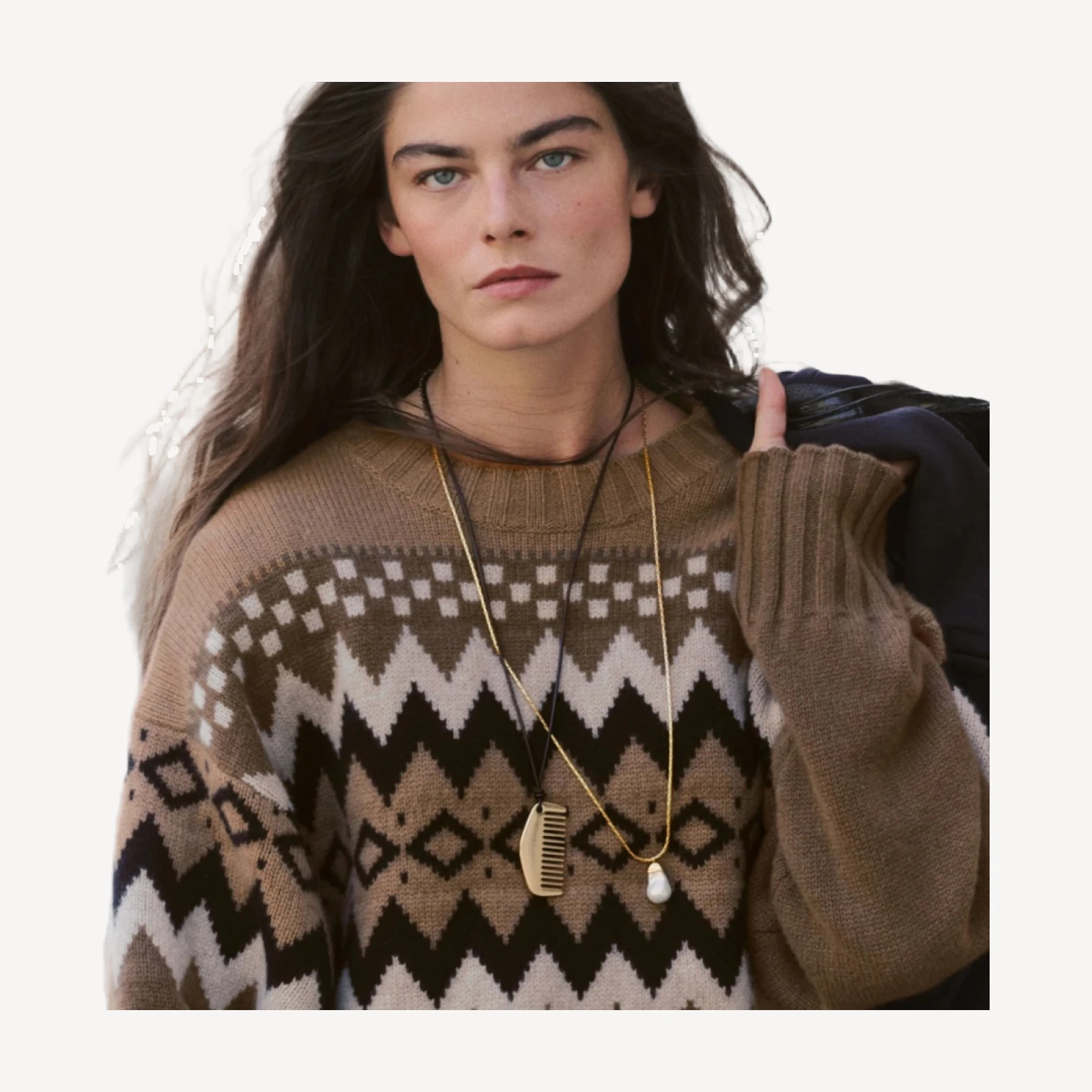 Relaxed cashmere crewneck in geometric Fair Isle