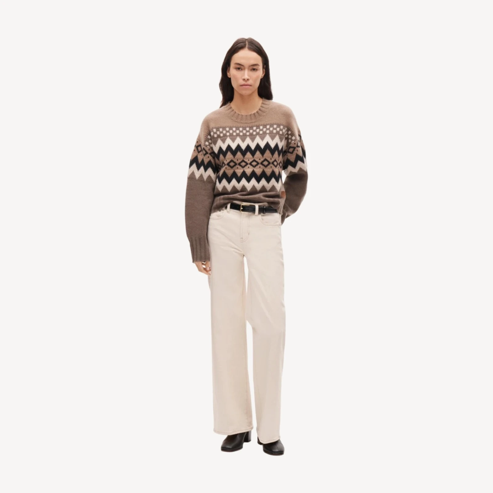 Relaxed cashmere crewneck in geometric Fair Isle