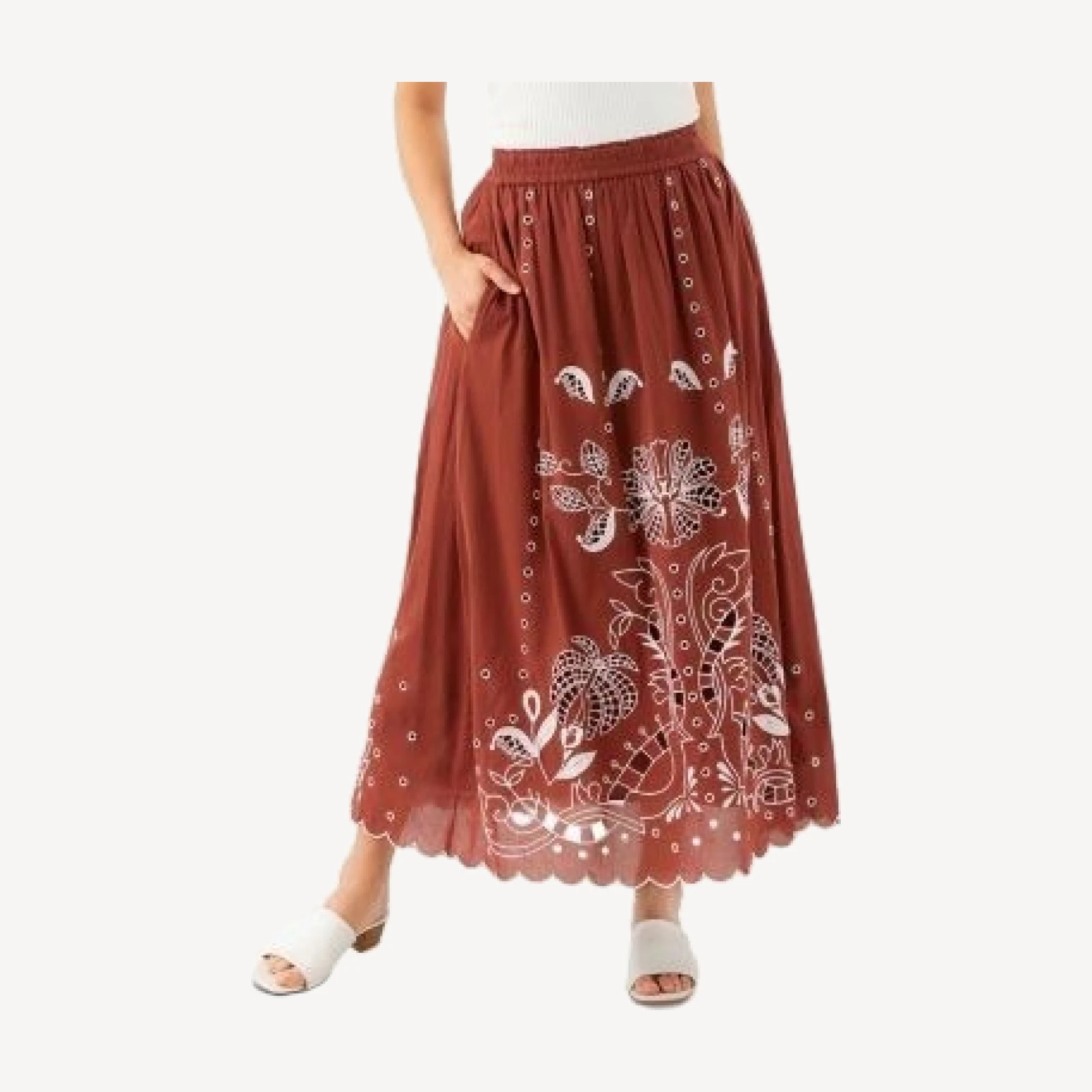 Karen Kane Cutout Embroidery Midi Skirt