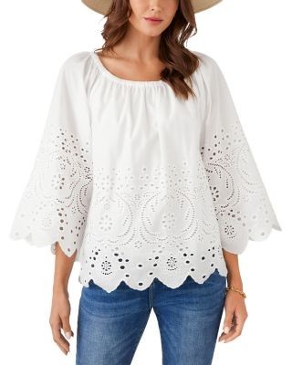 Karen Kane Cutout Embroidery Flared Sleeve Peasant Top
