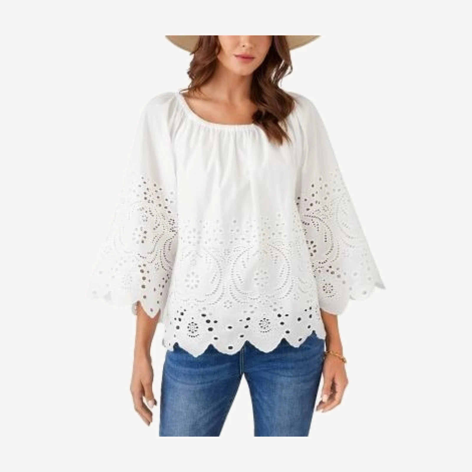 Karen Kane Cutout Embroidery Flared Sleeve Peasant Top