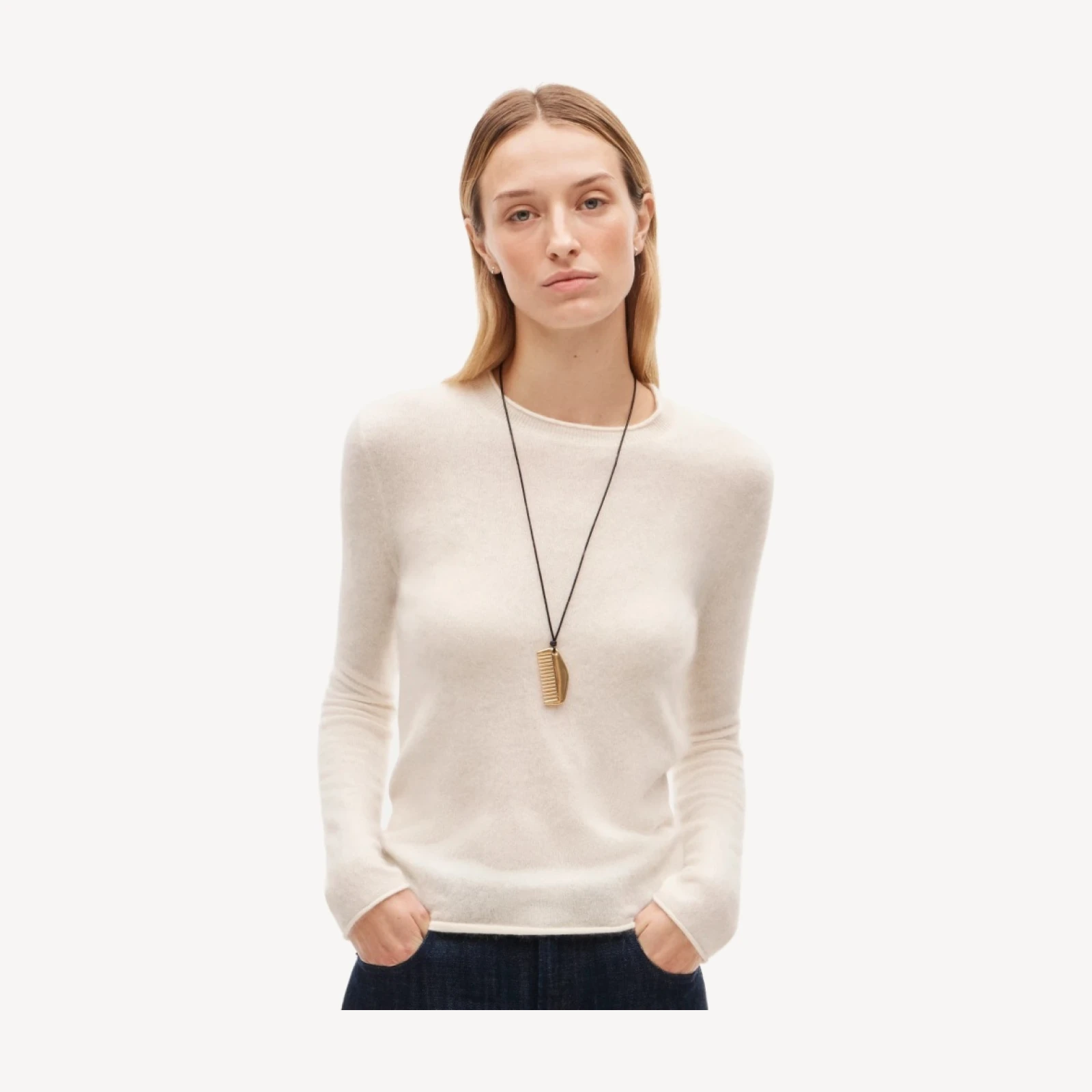 Rolled cashmere long-sleeve sweater
