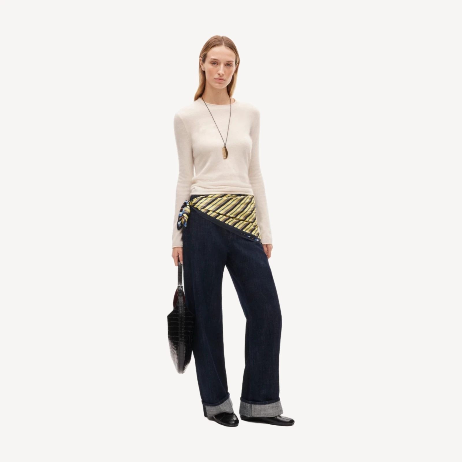 Rolled cashmere long-sleeve sweater