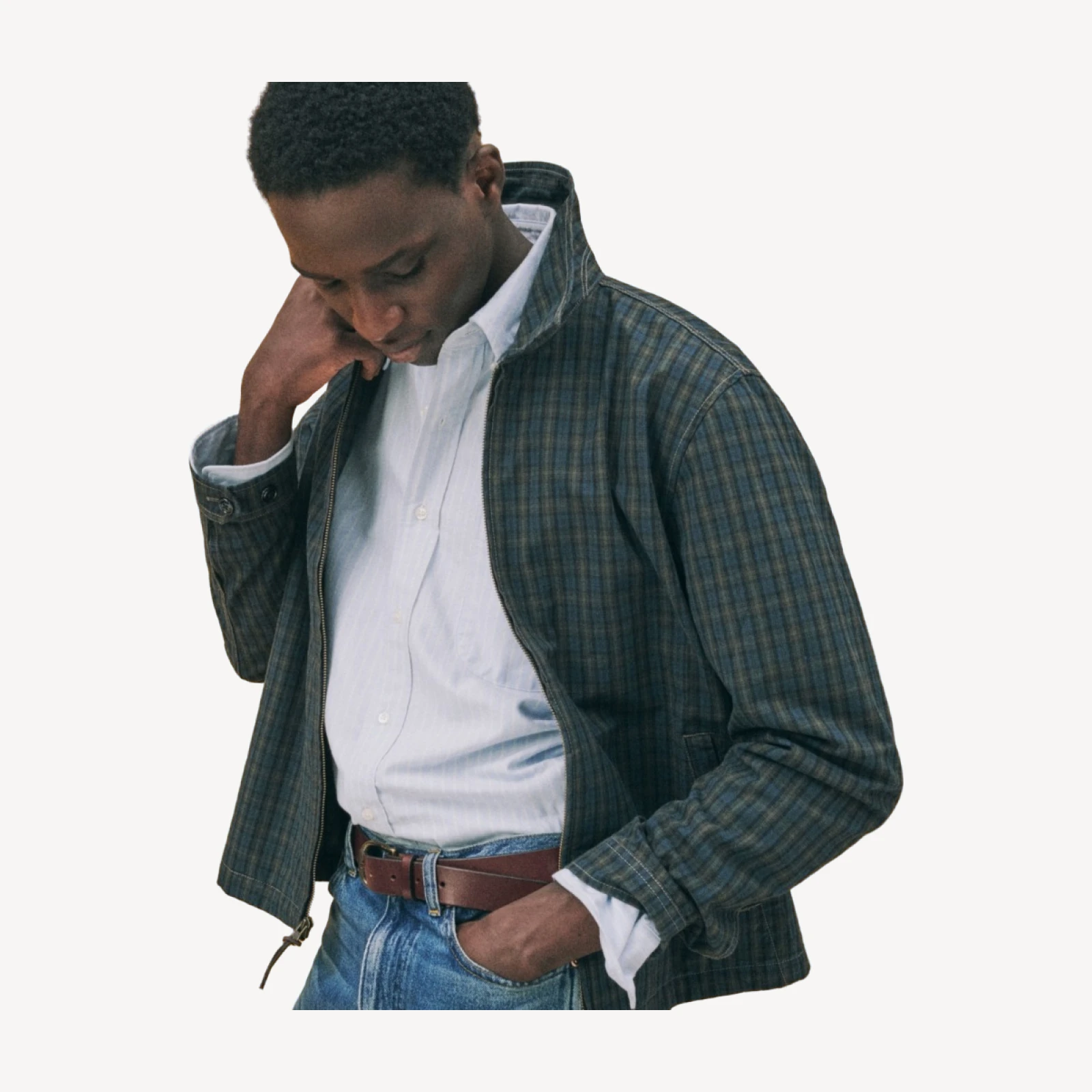 Harrington jacket in plaid with straight hem