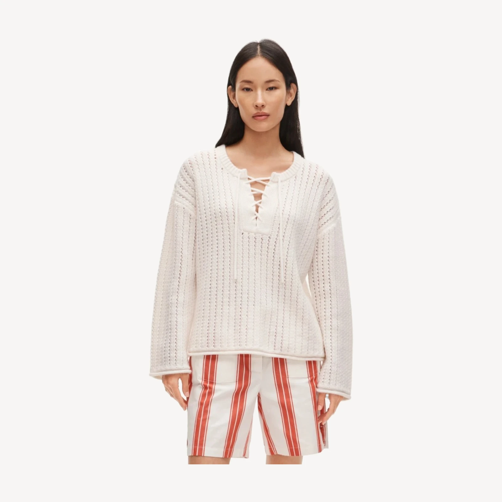 Collection Cashmere lace-up pointelle tunic