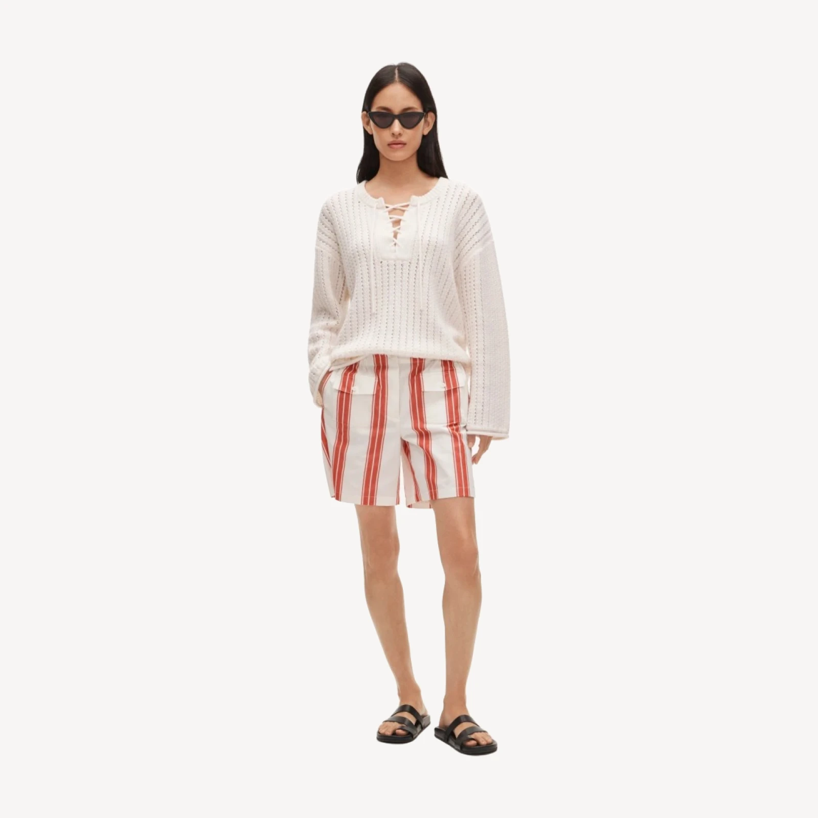 Collection Cashmere lace-up pointelle tunic