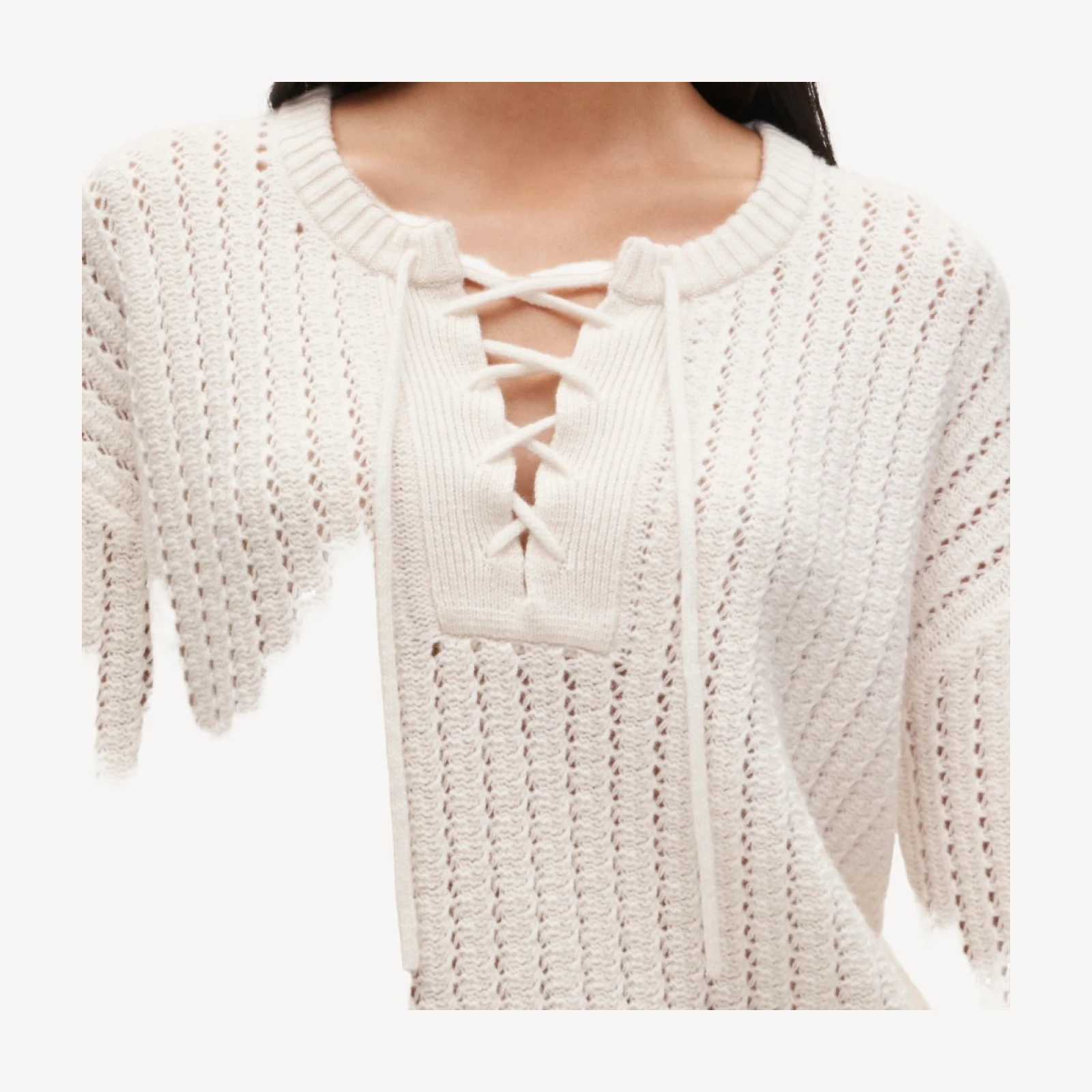 Collection Cashmere lace-up pointelle tunic