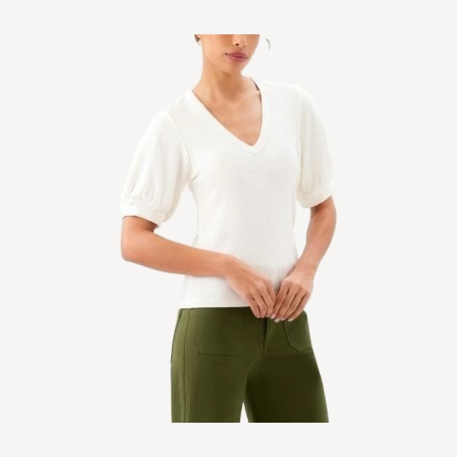 Karen Kane Ribbed Puffed Sleeve Top