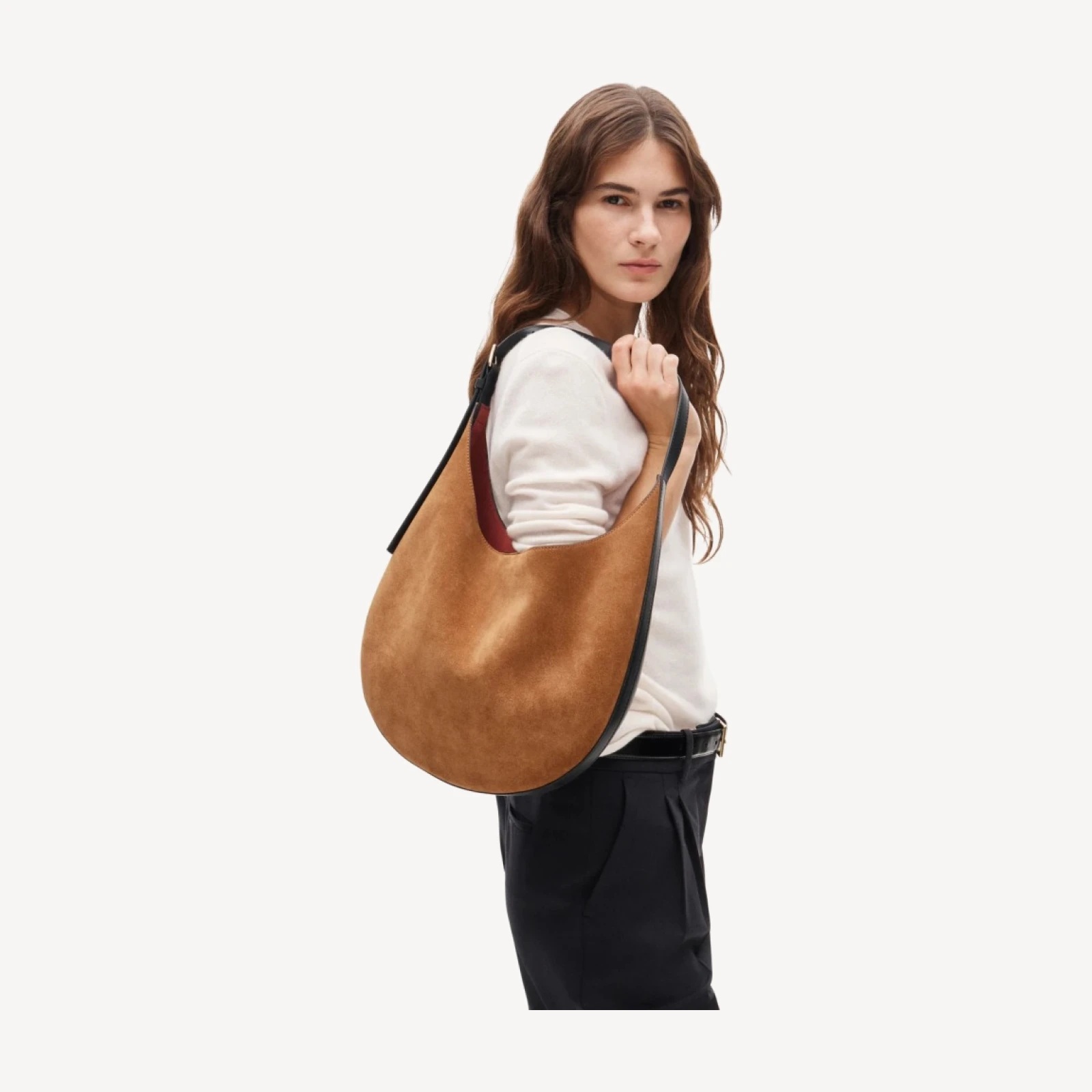 Round shoulder bag in suede