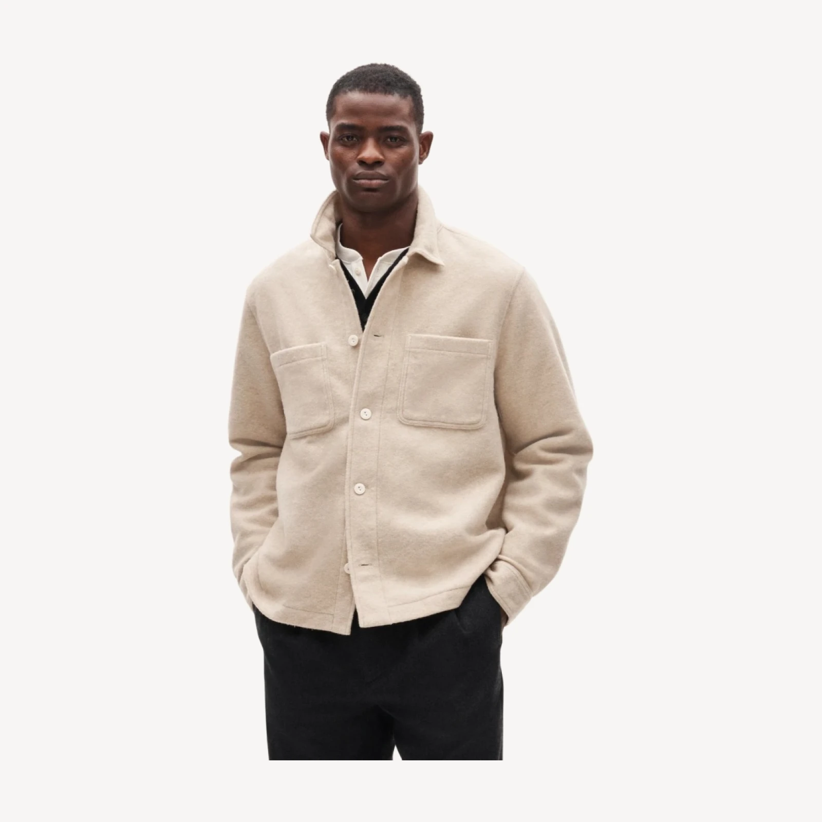Straight-hem shirt-jacket in brushed chamois
