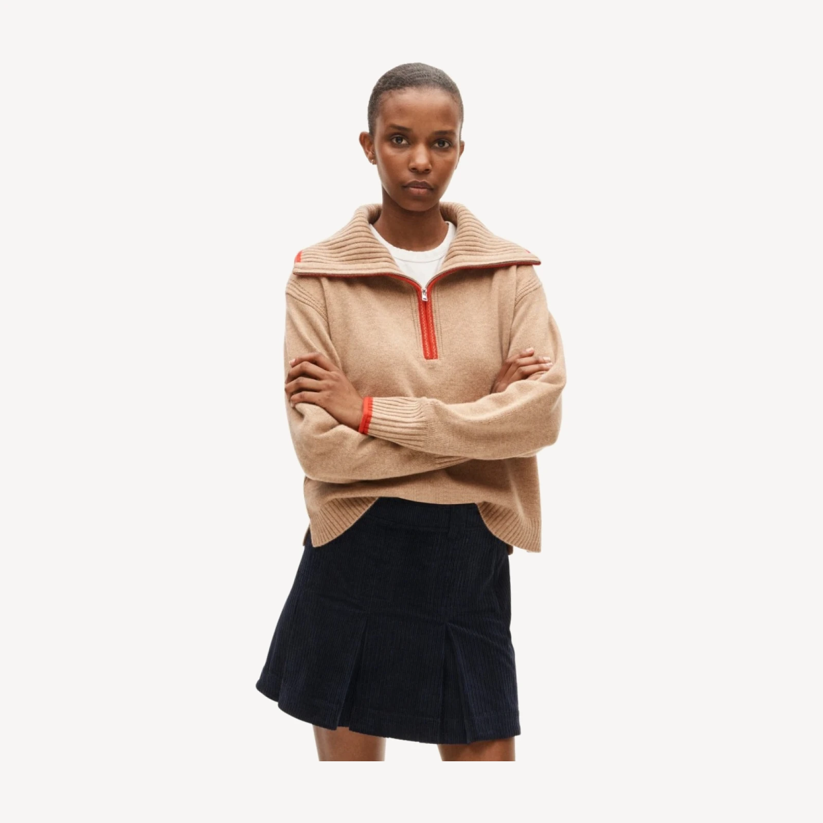 Cashmere quarter-zip sweater with tipping