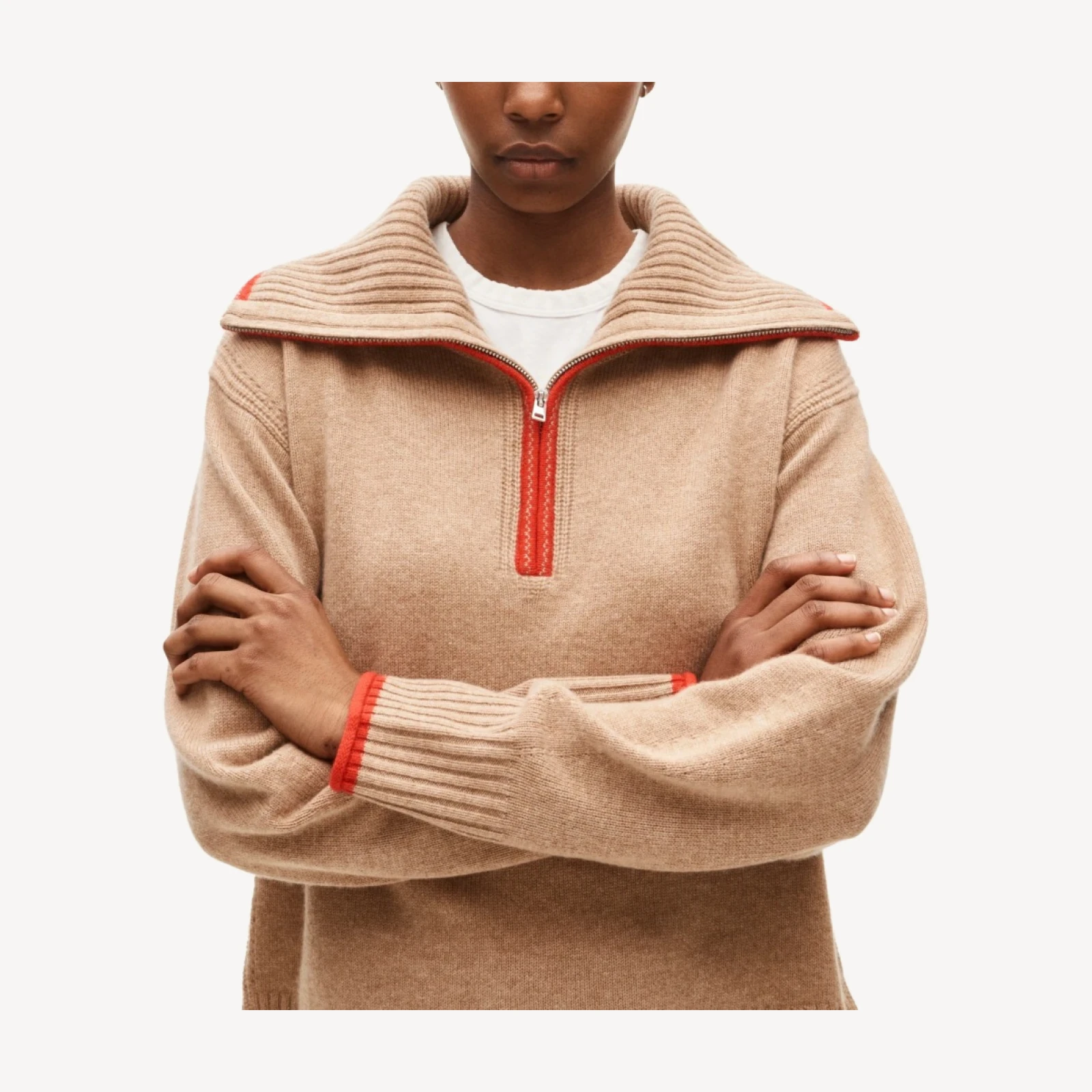 Cashmere quarter-zip sweater with tipping