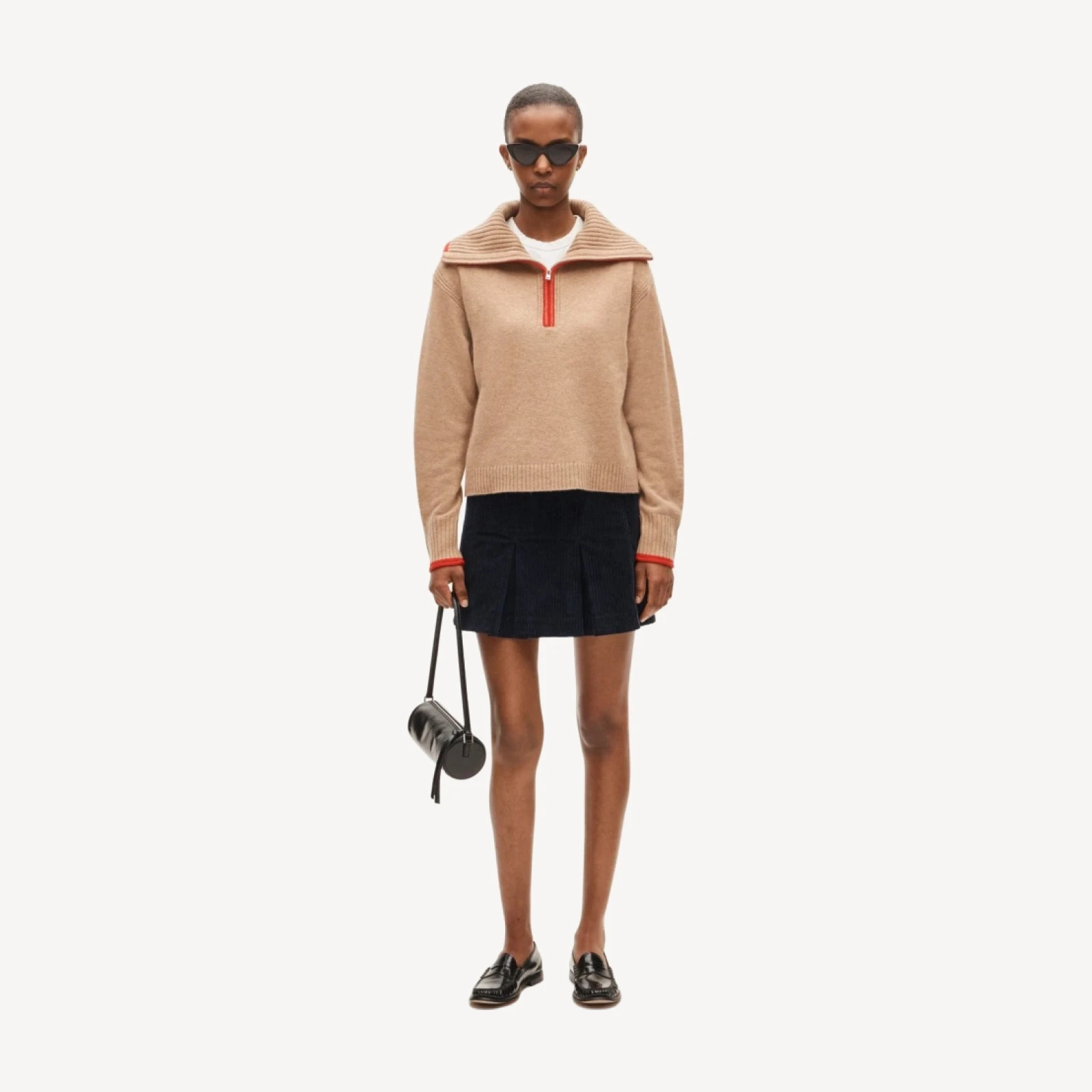 Cashmere quarter-zip sweater with tipping