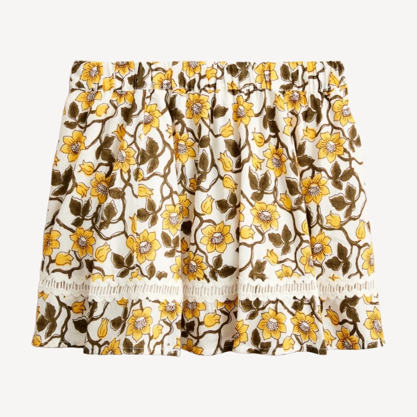 Girls' rickrack skirt in daffodil linen-cotton blend