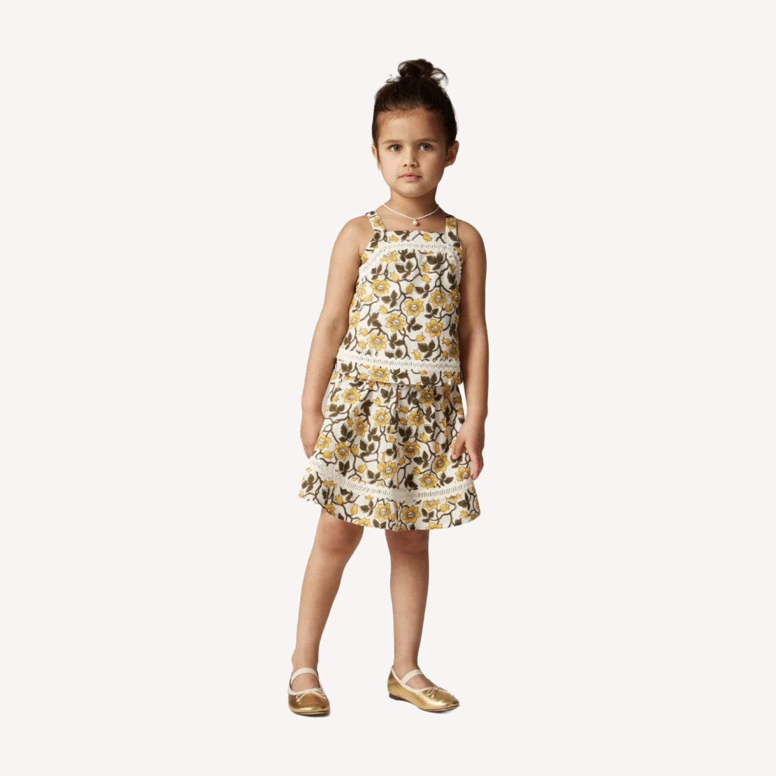 Girls' rickrack skirt in daffodil linen-cotton blend