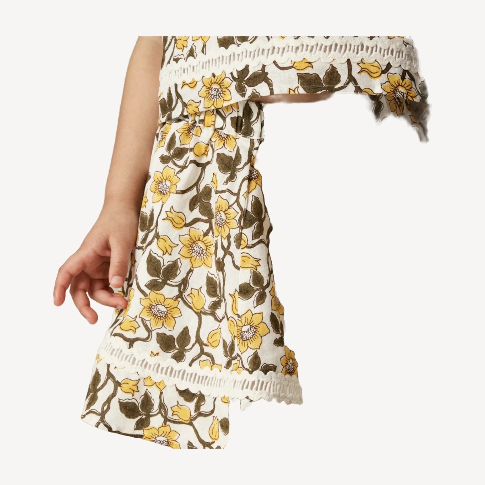 Girls' rickrack skirt in daffodil linen-cotton blend