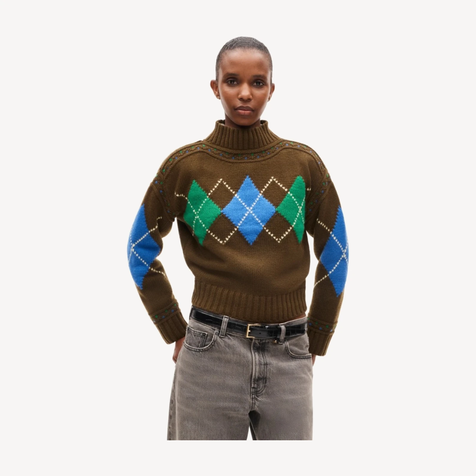 Mockneck sweater in argyle vintage wool