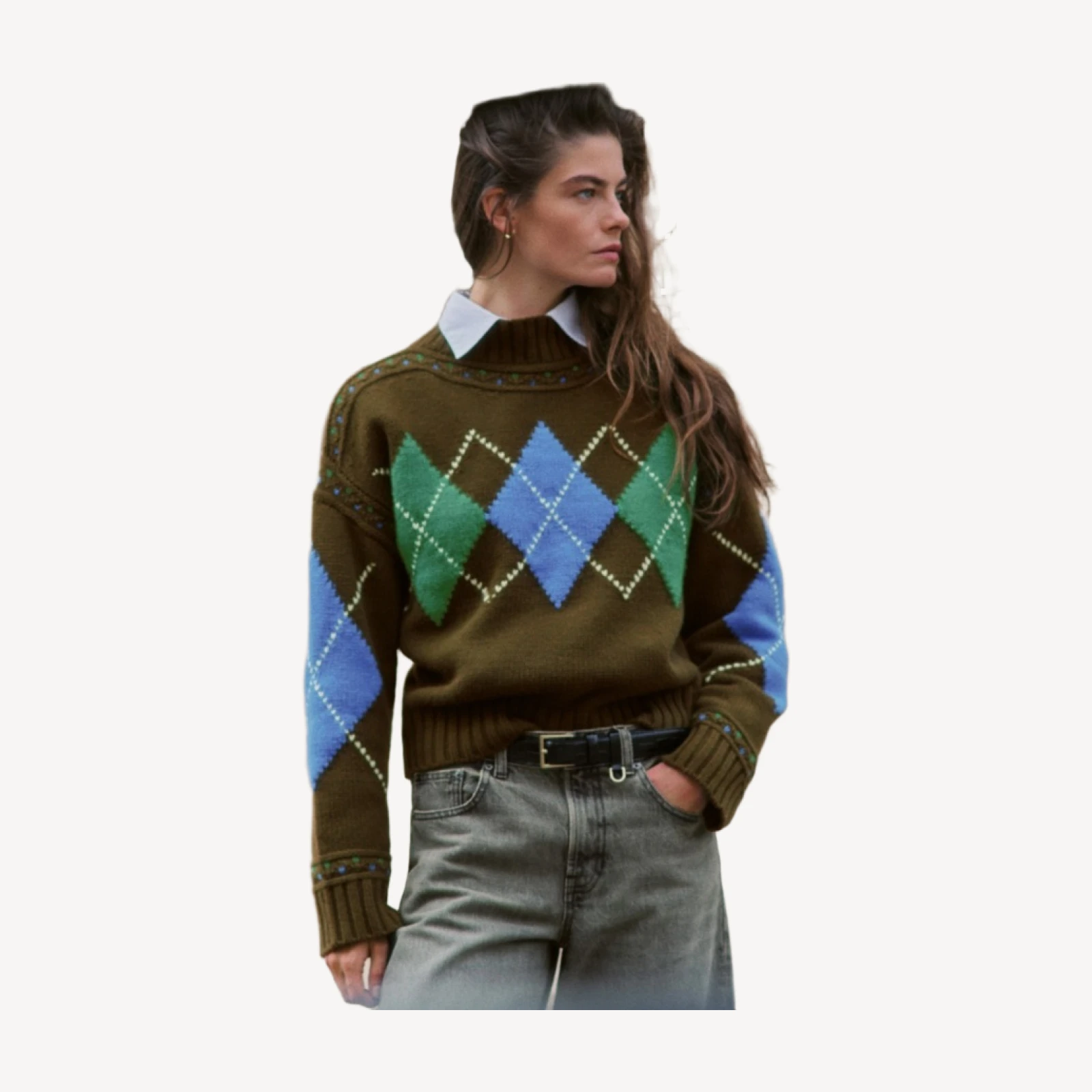 Mockneck sweater in argyle vintage wool
