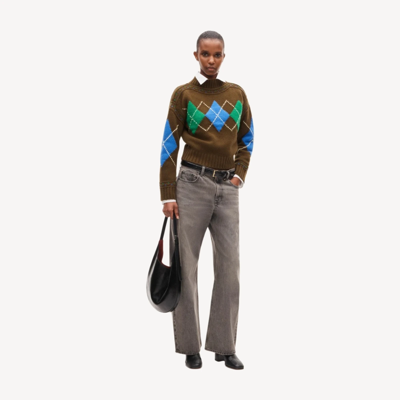 Mockneck sweater in argyle vintage wool