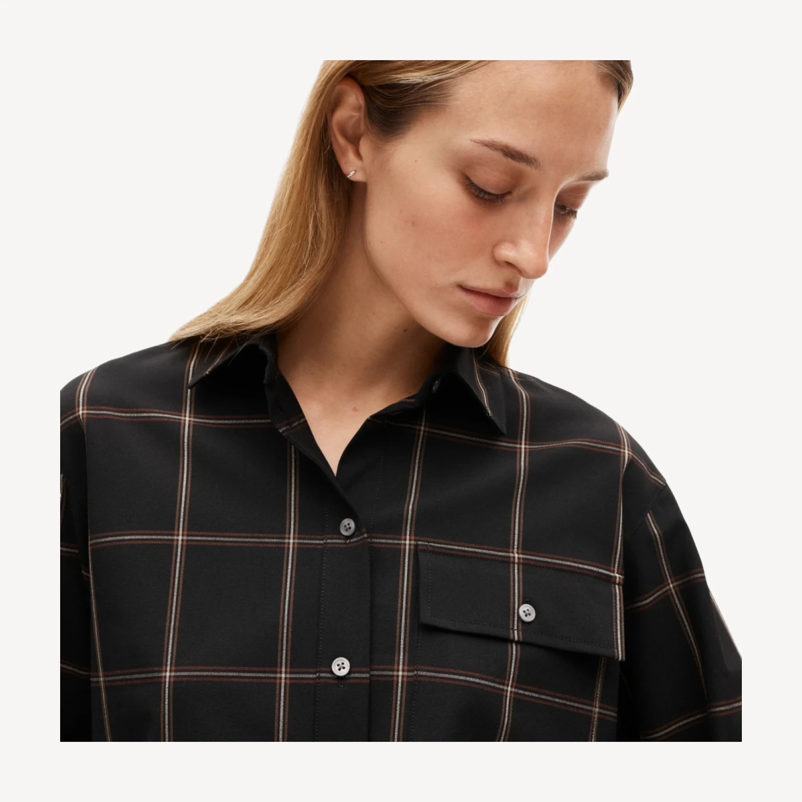 Esme cropped button-up shirt in plaid Gramercy suiting