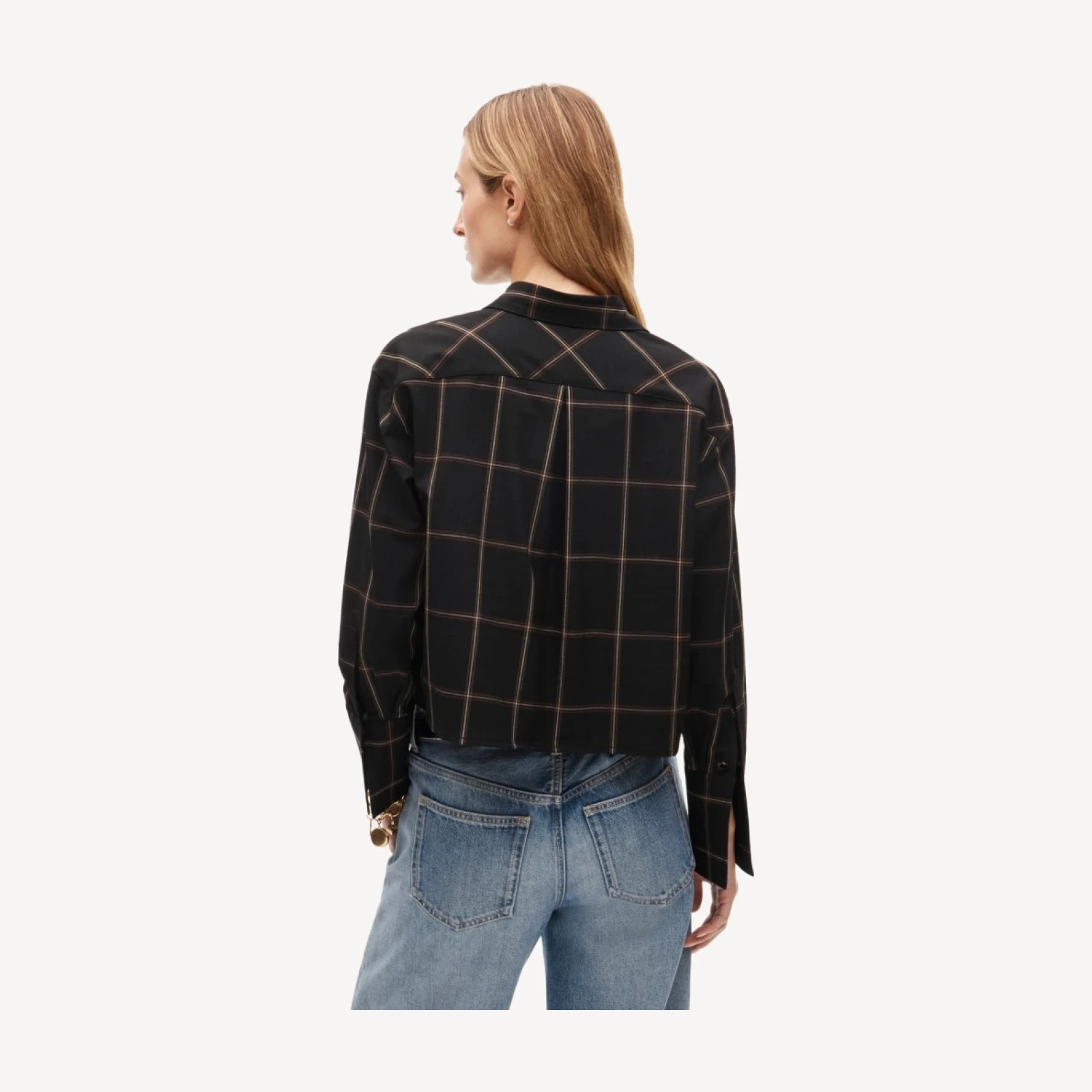 Esme cropped button-up shirt in plaid Gramercy suiting