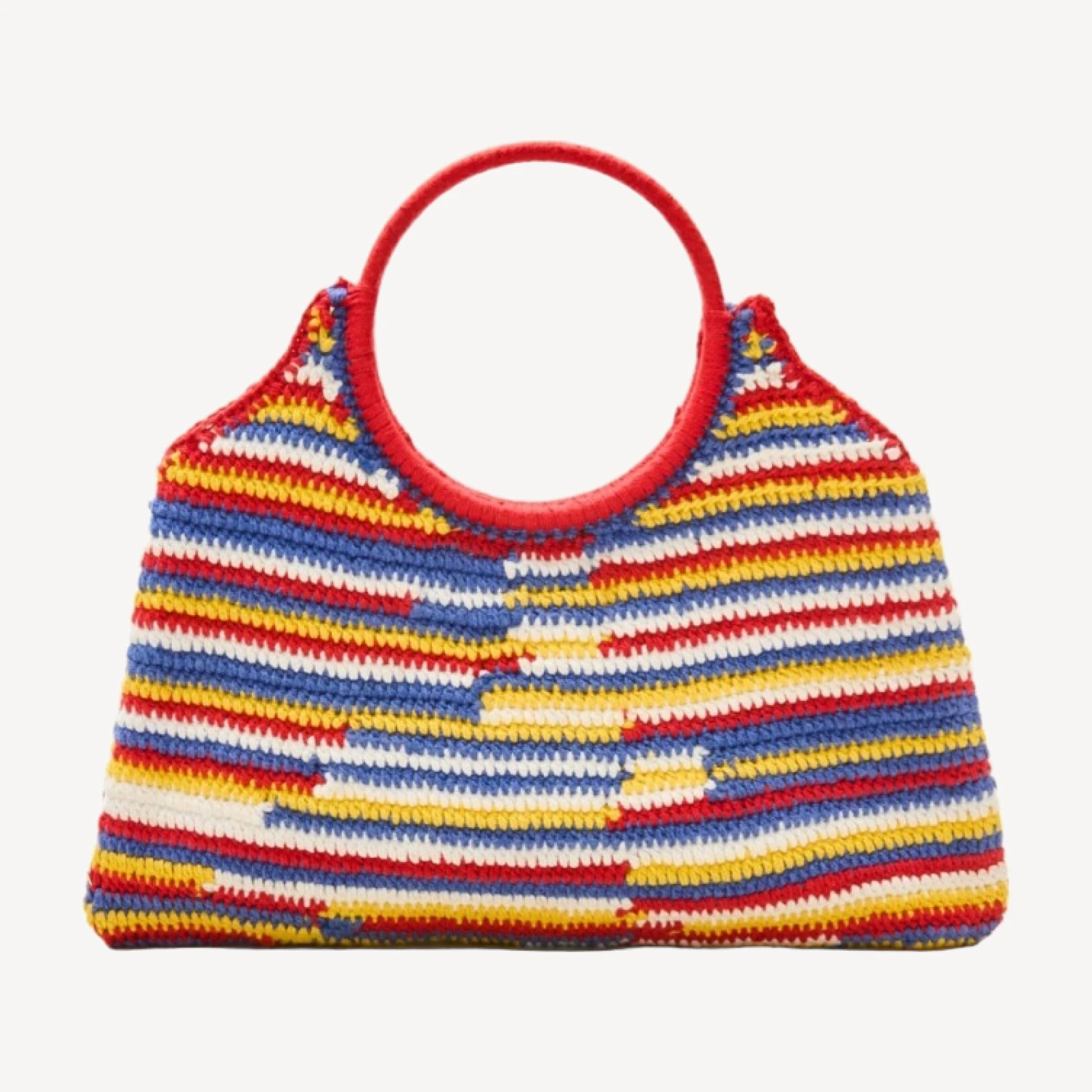 Handcrocheted top-handle bag in stripe
