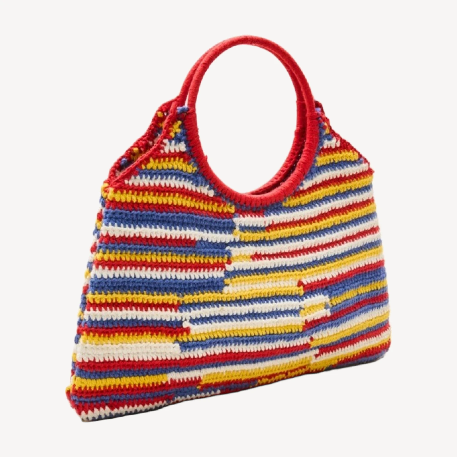 Handcrocheted top-handle bag in stripe