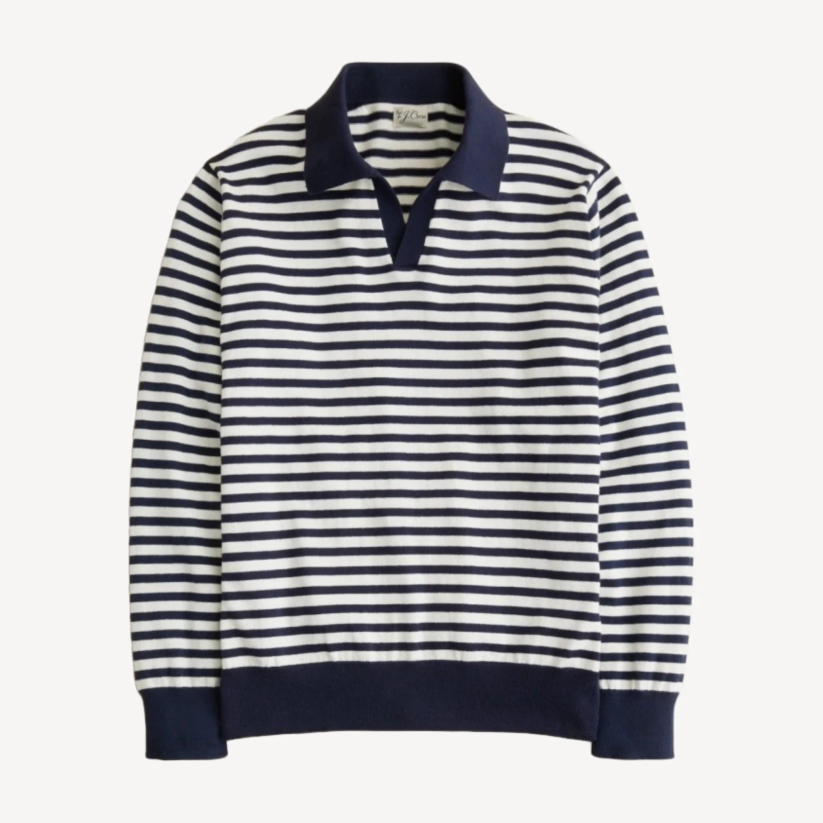 Cotton johnny-collar sweater-polo in stripe