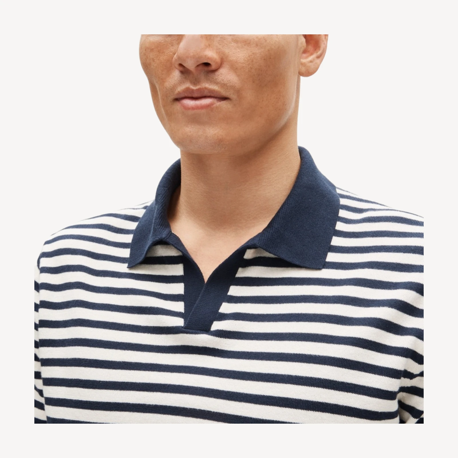 Cotton johnny-collar sweater-polo in stripe