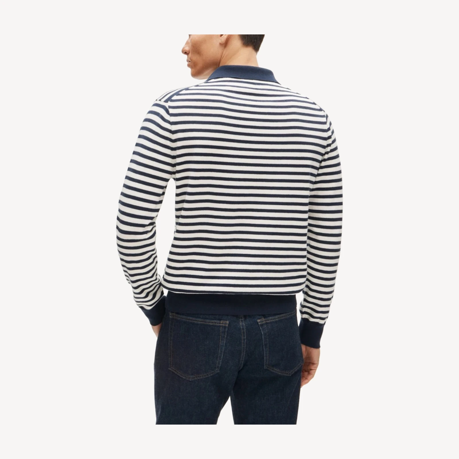 Cotton johnny-collar sweater-polo in stripe
