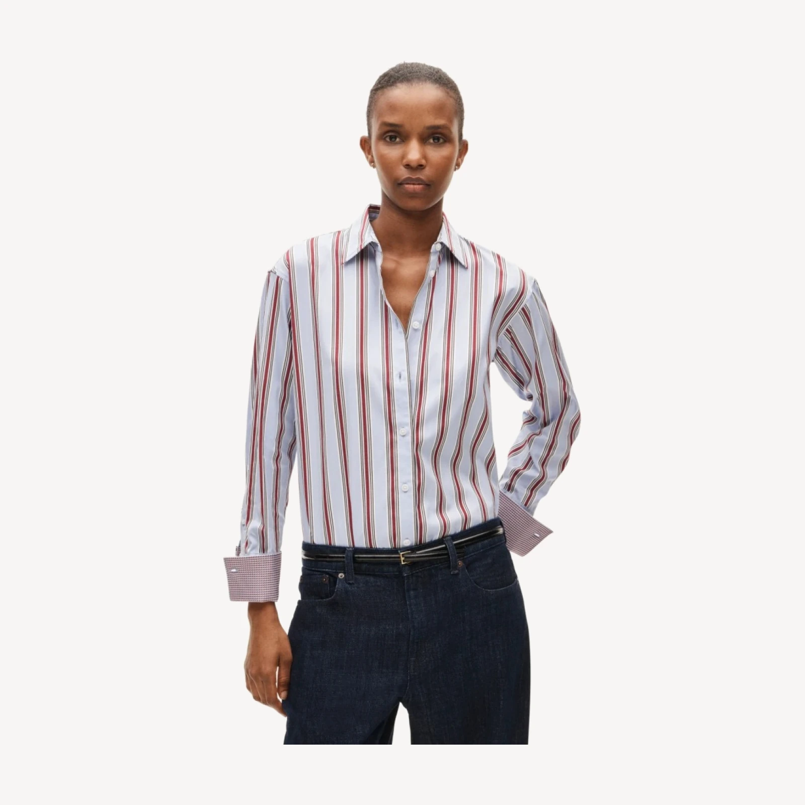 Esme button-up shirt in contrast-cuff cotton poplin