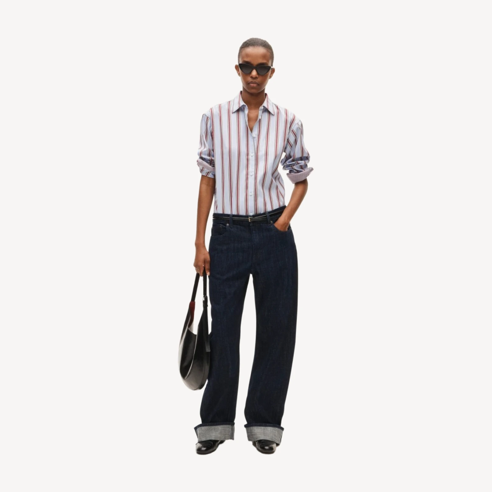 Esme button-up shirt in contrast-cuff cotton poplin
